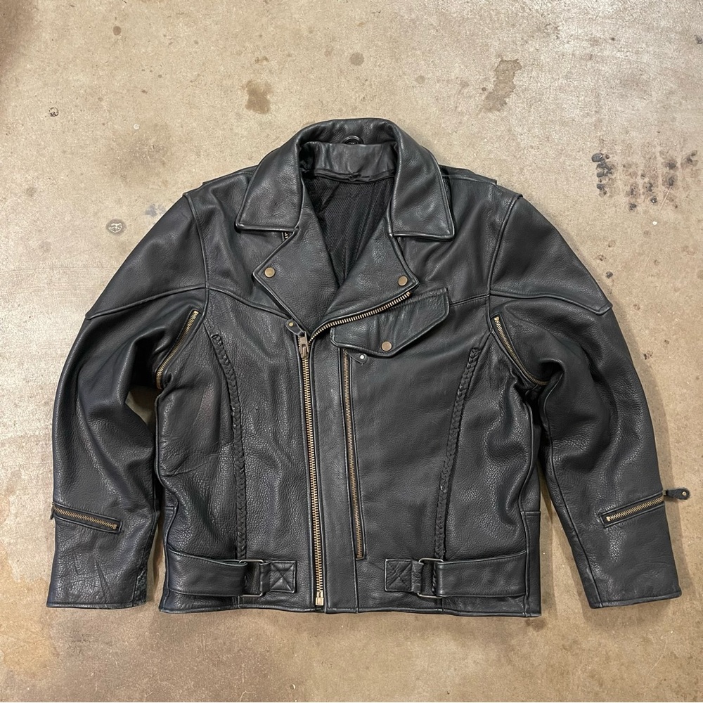Vintage 90s? Leather Black Motorcycle Jacket Size 42